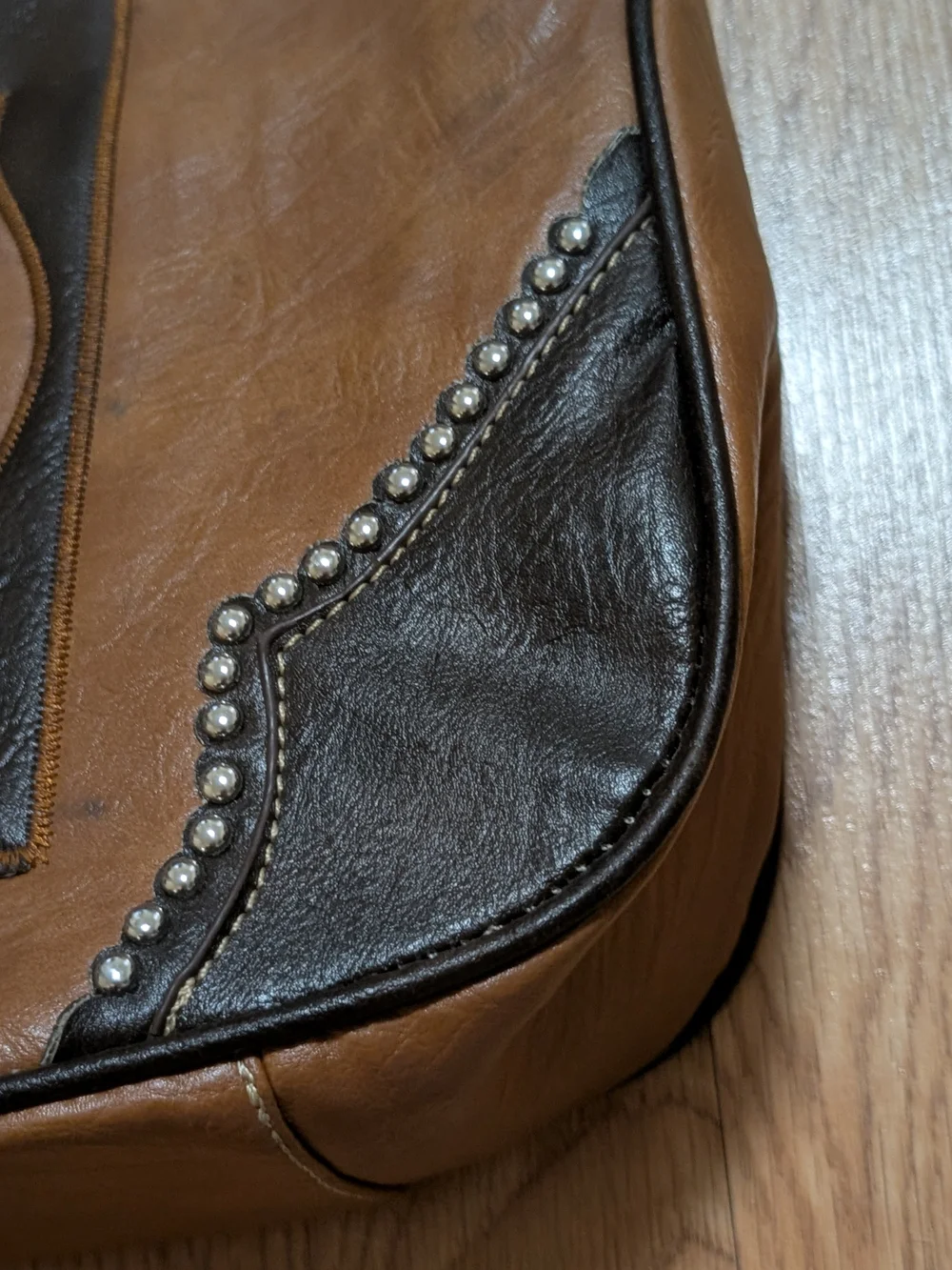 Y2K Women's Brown Embellished Cross Hobo Bag
